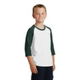 thumbnail image 4 of Port Co Teen Unisex Regular Plain Long Sleeves T-Shirt Wht/Dark Green X-Small, 4 of 6