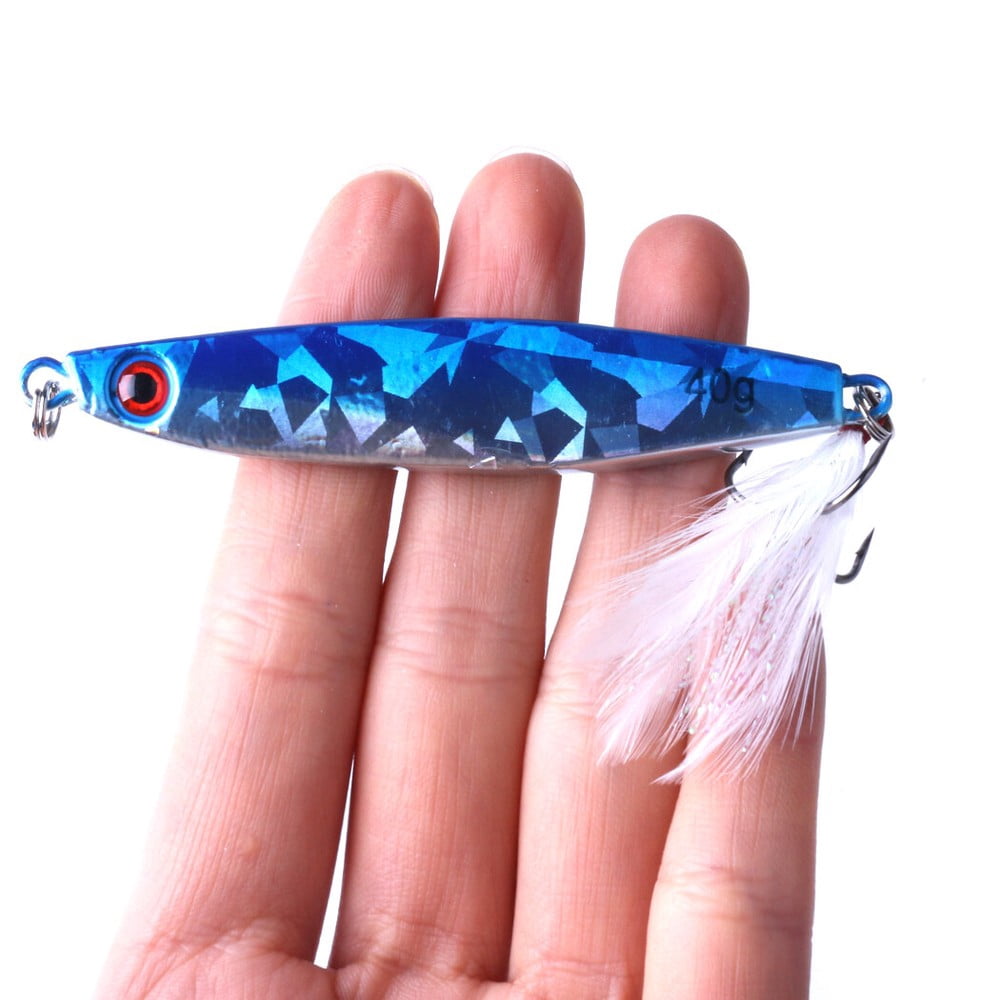 14pcs/set Lead Metal Jig Lure 14g-40g Spoon Bait Saltwater Fishing Feather Hook