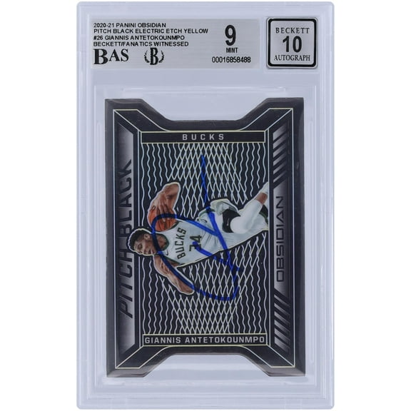 Giannis Antetokounmpo Milwaukee Bucks Autographed 2020-21 Panini Obsidian Pitch Black Yellow Etch #26 #2/10 Beckett Fanatics Witnessed Authenticated 9/10 Card - Fanatics Authentic Certified