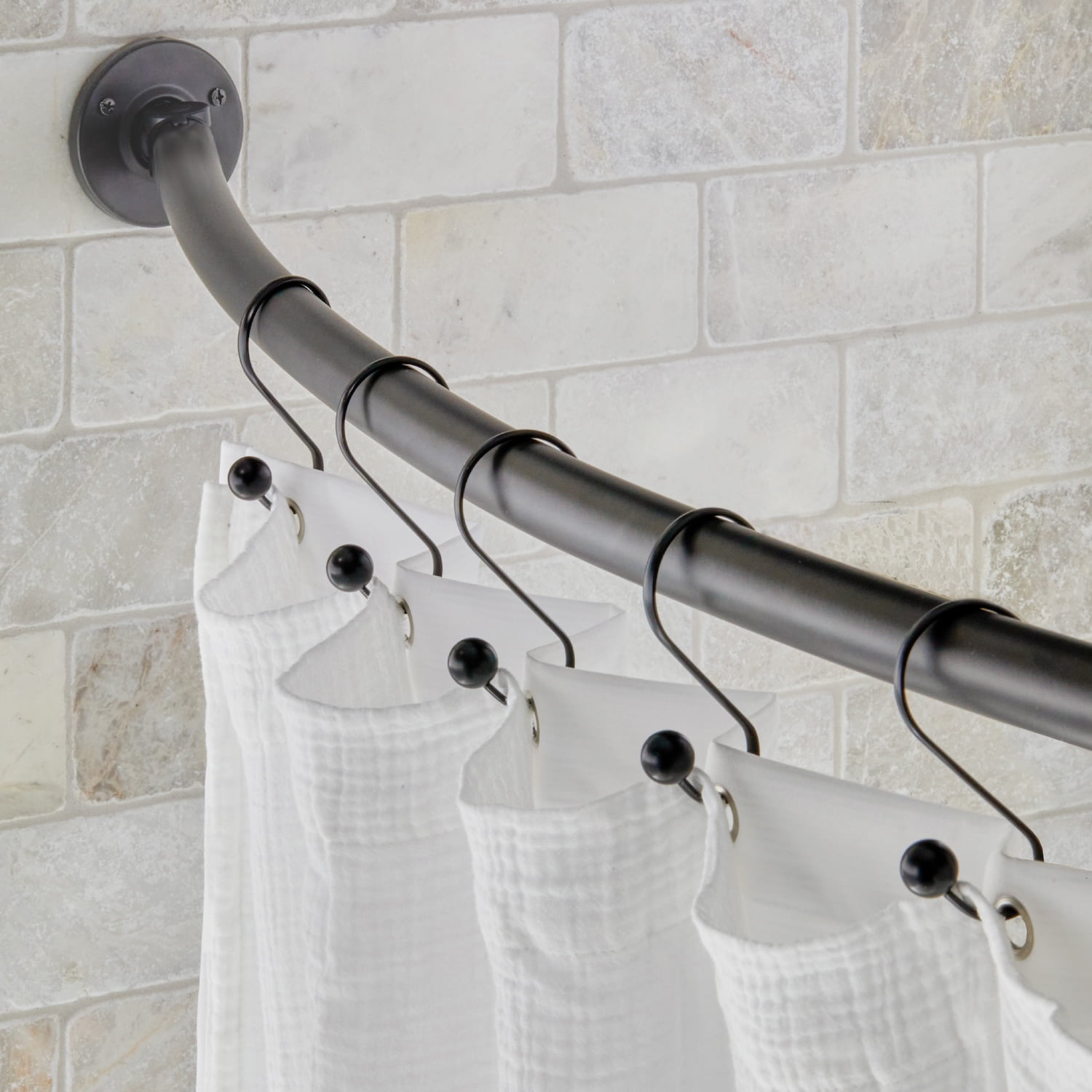 Better Homes & Gardens Matte Black Ball Rust-Proof Steel Shower Hooks, Set of 12