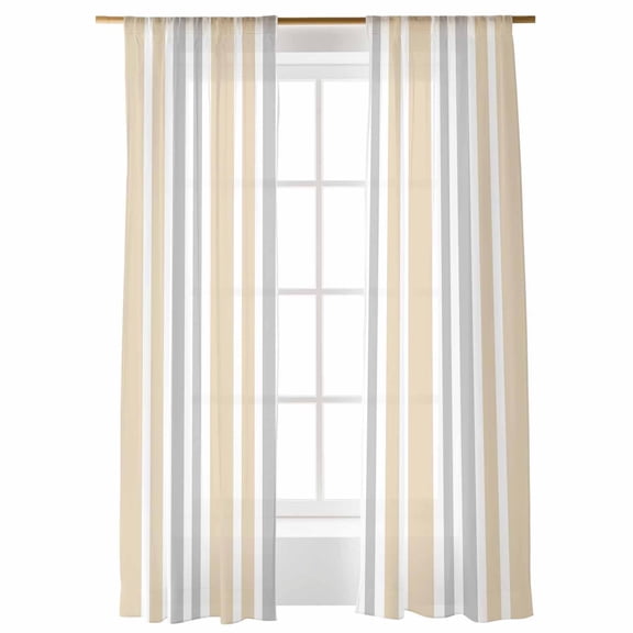 Sheer Curtains 108 inches Long, Khaki Gray Stripe Minimalist Vertical Stripes Modern Art Light Filtering Sheer Window Curtains Rod Pocket Voile Drapes for Bedroom Living Room, 52"W x 108"L 2 Panels