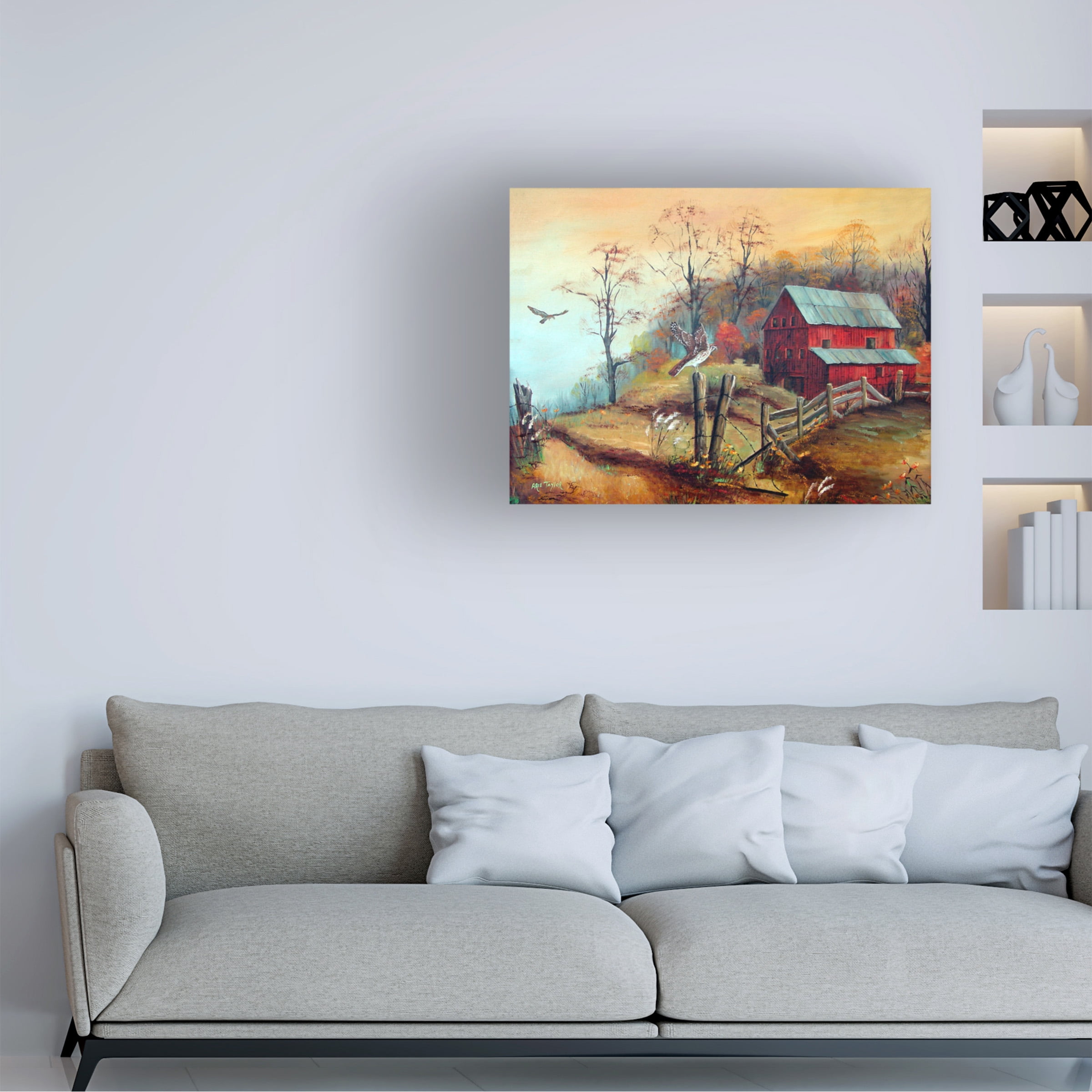 Trademark Fine Art Arie Reinhardt Taylor The Red Barn And The Hawk Canvas Wall Art - 24x32