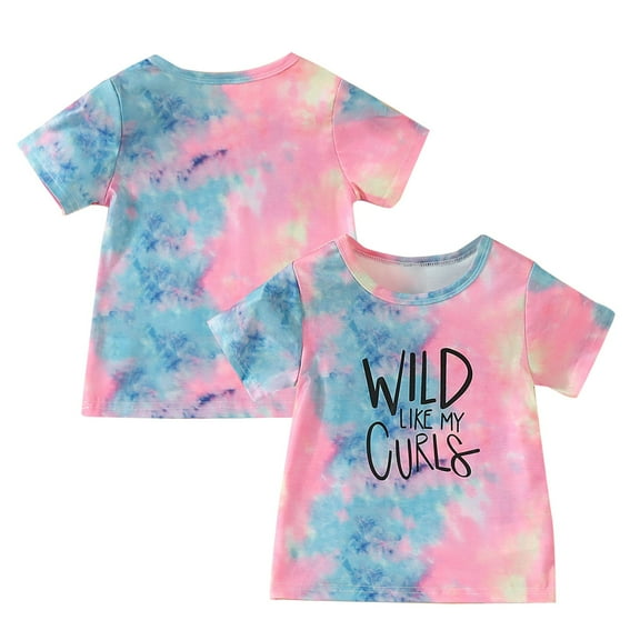 LNMQLPDBS Tie Dye Shirt Kids Short Sleeve Letters Printed T Shirt Toddler Girl Crewneck Loose Shirts Baby Gifts for Girls Cute Summer Beach Vacation Party Tops Pink 3-4 Years