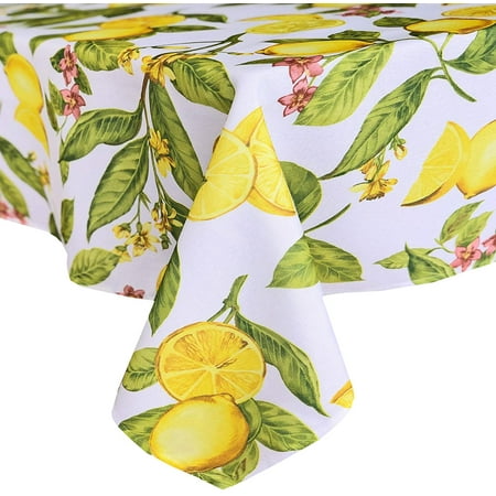 

Newbridge Lemon Zest Botanical Print Indoor/Outdoor Fabric Tablecloth - Yellow Lemon Vine Soil Resistant Water Repellent Fabric Tablecloth 60 Inch X 84 Inch Oval