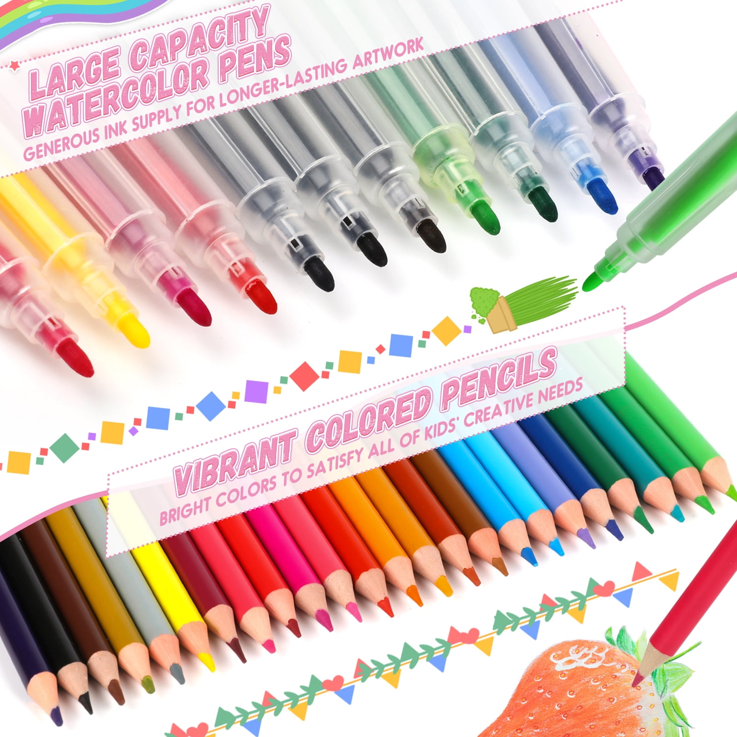 Huge Wave Unicorn Art Supplies for Girls, 208PCS Markers Set with Storage Case, Christmas Birthday Gift for Kids Aged 4-12 Years Old