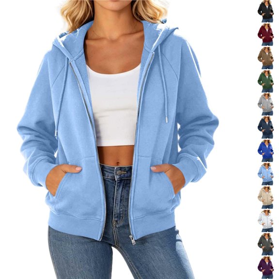 Ghalytn Women's Oversized Full Zip Drawstring Hooded Fleece Jacket, Rib Cuff Relaxed Waist Hem Pullover with Pocket