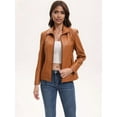 thumbnail image 6 of Faux Leather Jacket for Women Motorcycle Fashion Zip Up Coat Trendy Going Out Jackets Camel M, 6 of 10