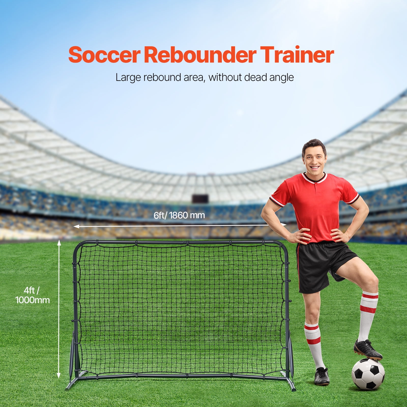 KFFKFF Football Return Trainer, 6x4FT Metal Soccer Practice Gear, Athletic Football Bounce Back Wall, Two-Sided Rebound Mesh, Simple Setup, Ideal for Garden Drills, Individual Exercise, Tossing