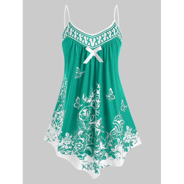 Tallo de camina de cami estampado de mariposa Rosegal Camisetas sin mangas de talla grande