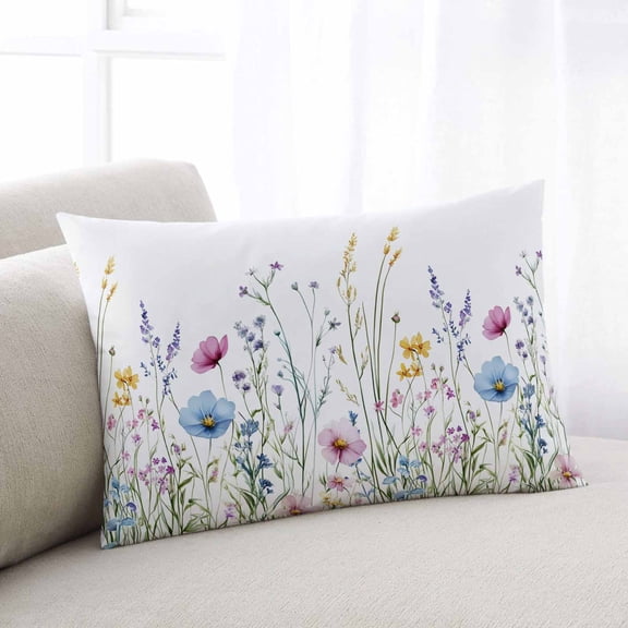 Spring Floral Throw Pillow Covers, Colorful Botanical Wildflower Summer Soft Breathable Pillow Cases with Invisible Zipper for Sleeping, Queen Size Pillowcases for Couch Bed Sofa Chair 20x30 Inches
