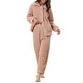 thumbnail image 1 of Conjunto de pijama de felpa suave y cálido para mujer INSPIRE CHIC, con botones, de manga larga y con bolsillos, color rosa L, 1 of 6