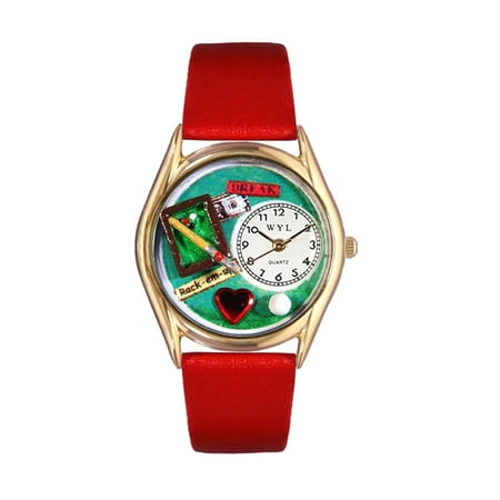 Whimsical Billiards Red Leather And Goldtone Watch