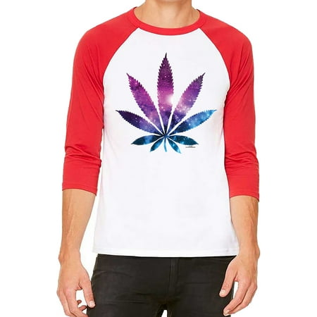 Unisex Galaxy Weed Leaf White/Red C5 3/4 Sleeve Baseball T-Shirt