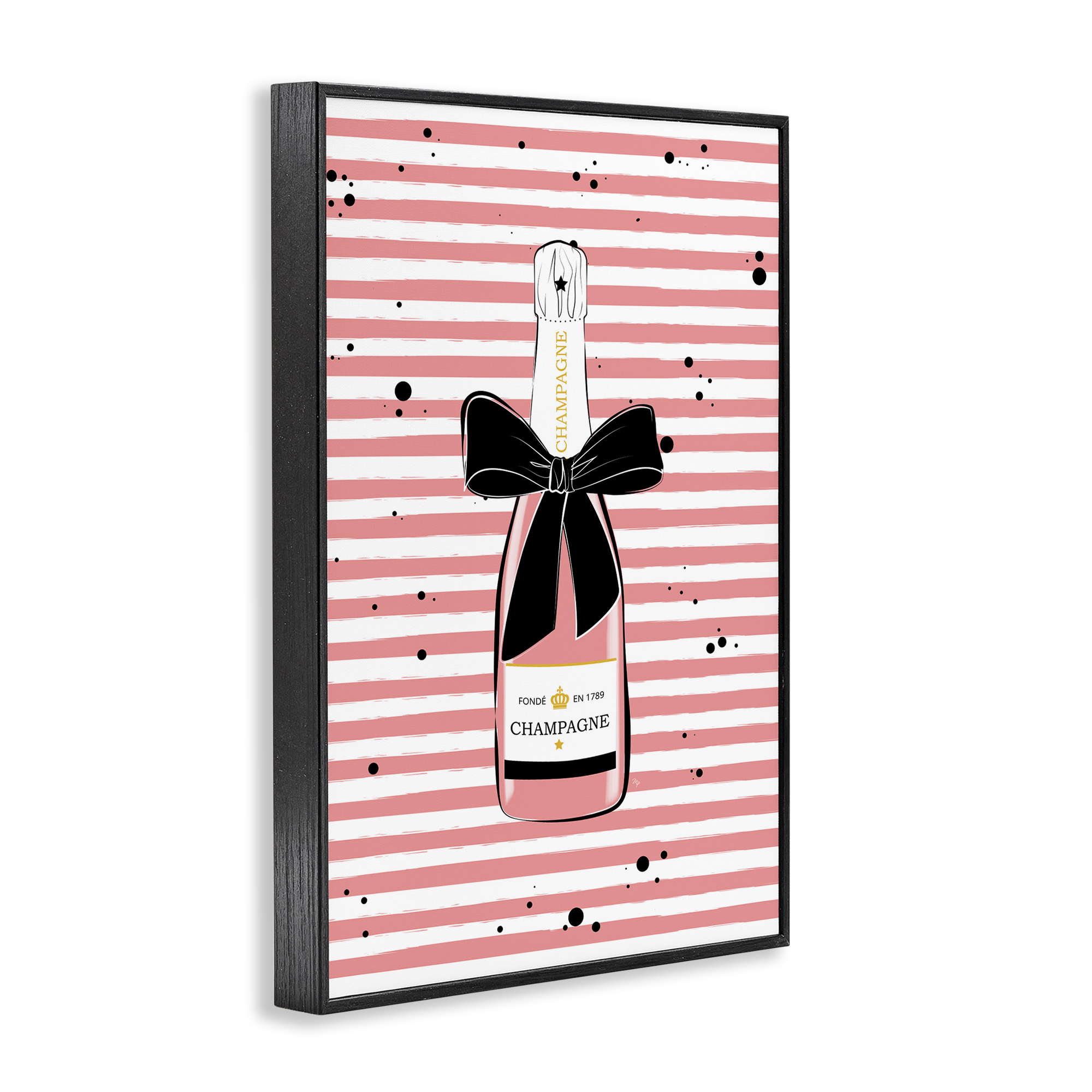 Stupell Industries Pink Champagne on Stripes Food & Beverage Painting Black Framed Art Print Wall Art, 16 x 24