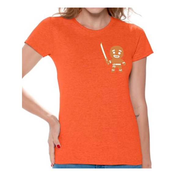Awkward Styles Gingerbread Man Ninja Pocket Tshirt Christmas Pocket Shirts for Women Funny Gingebread Ninja Xmas Tshirt Ugly Christmas T Shirt for Women Holiday Gifts for Her Xmas Ginja Ugly Shirt
