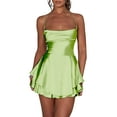 thumbnail image 2 of Women'S Elegant Satin A-Line Summer Sleevesless Bandage Back Spaghetti Strape Tiered Jumpsuits Fluorescent Green S, 2 of 6
