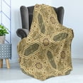 thumbnail image 4 of Victorian Soft Flannel Fleece Blanket, Botanical Inspired Antique Sqaure Motif with Classical Inpirations Illustration, Cozy Plush for Indoor and Outdoor Use, 70" x 90", Multicolor, by Ambesonne, 4 of 5
