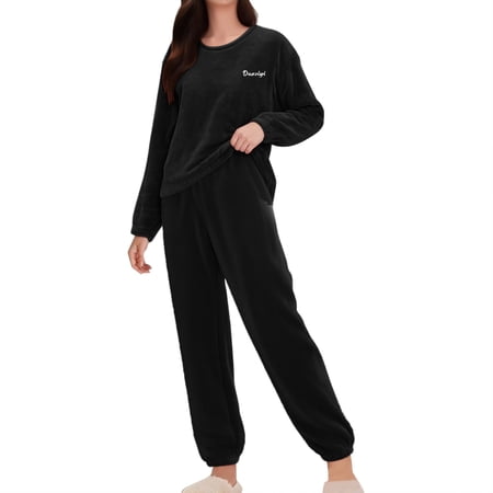 MEICHEN Pajamas Set for Women Fall and Winter Coral Fleece Pajama Set Cozy Warm Thickened Loungewear Fashionable Soft Long Sleeve Sleepwear with Pants Women s Loungewear