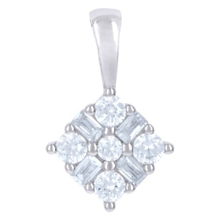 925 Sterling Silver Womens Baguette Cubic-Zirconia Fashion Charm Pendant