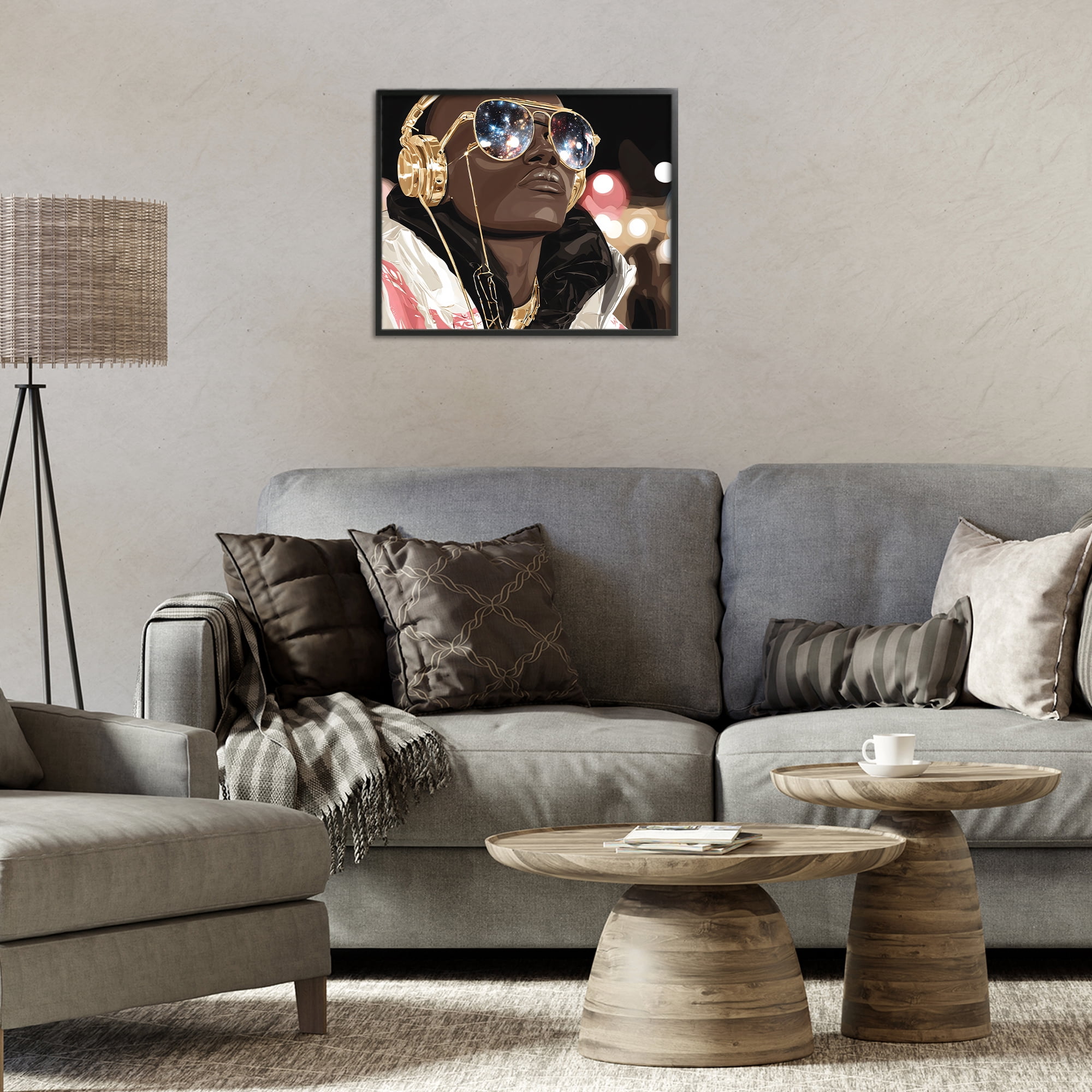 Stupell Industries Starry Eyed Shades with Headphones Black Framed Giclee Art, design by Franklyn Gregory