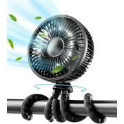 Baby Stroller Fan, 4000mAh Oscillating Mini Portable Fan with Light, 4 Speeds Battery Operated Small Handheld Desk Fan, 360 Rotate Flexible Tripod Clip On Fan for Car Seat Crib Travel Black