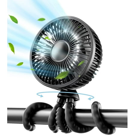 

Baby Stroller Fan 4000mAh Oscillating Mini Portable Fan with Light 4 Speeds Battery Operated Small Handheld Desk Fan 360° Rotate Flexible Tripod Clip On Fan for Car Seat Crib Travel Black