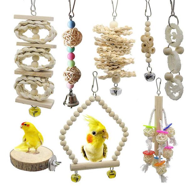 Juguetes para periquitos de pájaros, percha para pájaros, jaula para pájaros, hamaca, escondite de coco con escalera, campana colgante, columpio, juguete colgante para masticar para periquit