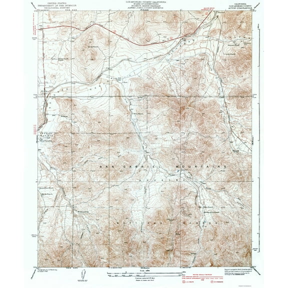 Topographical Map - Acton California Quad - USGS 1939 - Vintage Wall Art