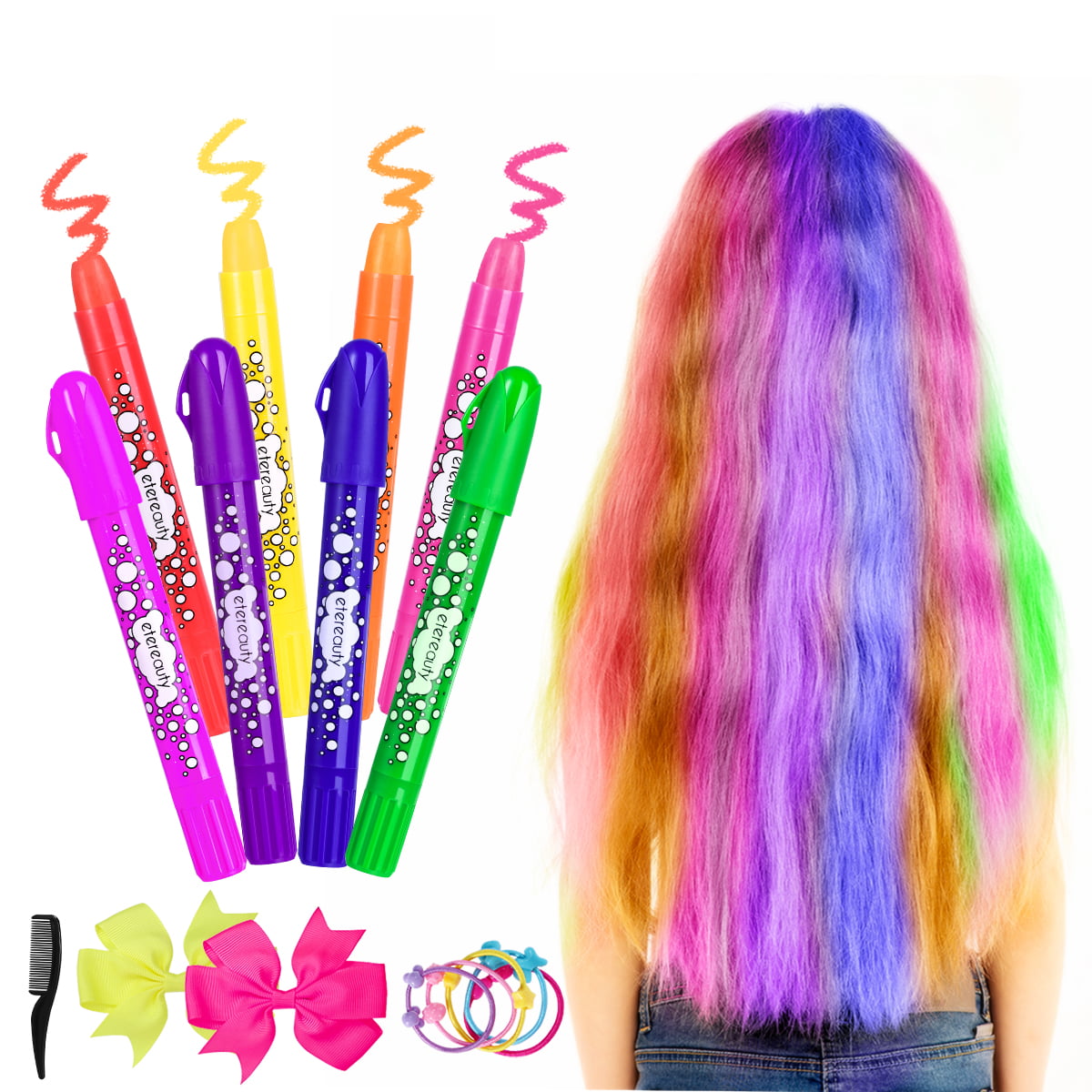 Hair Chalk Set 8 Colors Non Toxic Washable Temporary Hair Dye Rainbow Hair  Color for Kids and Teens with Bow Hair Tie and Comb 