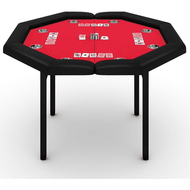 Yeshouse Mesa de póker octagonal plegable para 8 jugadores de 129 cm, con portavasos integrados, riel acolchado y superficie lisa, ideal para noches de juego y fiestas en casa