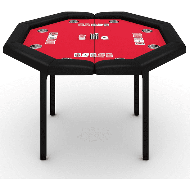 Yeshouse Mesa de póker octagonal plegable para 8 jugadores de 129 cm, con portavasos integrados, riel acolchado y superficie lisa, ideal para noches de juego y fiestas en casa