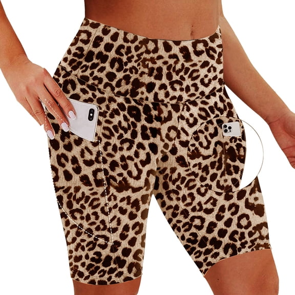 Yoga Shorts High Waist Leopard Printed Three Inch Yoga Shorts Side Pockets Elastic Tummy Lift Summer Shorts Leggings Women