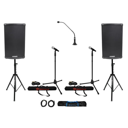 Fender Church Sound System (2) 12" 1100 Watt Speakers+Stands+Dynamics+Podium Mic