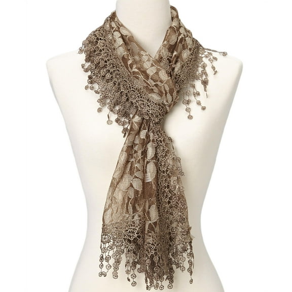Women's lightweight Leaf Lace Trim Shawl Vintage Fashion Scarf