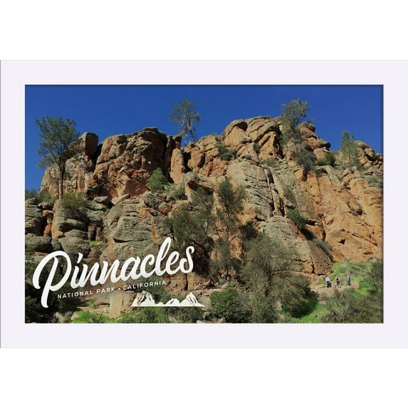 Pinnacles National Park, California - Blue Sky & Hikers - Lantern Press Photography (18x12 Giclee Art Print, Gallery Framed, White Wood)