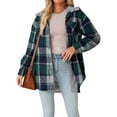 thumbnail image 2 of Chaqueta de Franela con Capucha y Cuadros para Mujer, Abrigo Grueso de Invierno para Mantener el , Chaqueta de Forro Cálida y Suave con Botones Verde S, 2 of 10