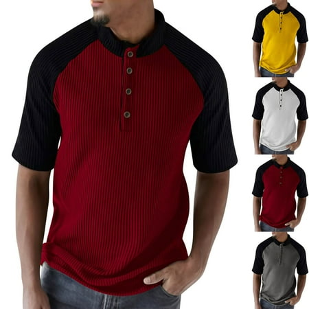 Men s Color Block Short Sleeve Shirt Cotton Blend | Raglan Baseball Tee Stand Up Collar Casual Button Top Moisture Wicking Breathable For Daily Workout Golf Summer | Zenithor White L
