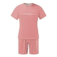 thumbnail image 5 of LOS ANGELES Men's Casual 2-Piece Set, Solid Color Short Sleeve Crewneck Tee and Shorts, Relaxed Summer Outfit For Everyday Lounge Wear,Watermelon Red,XL, 5 of 6
