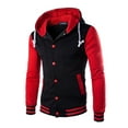 thumbnail image 1 of CVLIFE Men Leisure Cardigan Color Block Button Down Jacket Autumn Pullover Red 2XL, 1 of 3