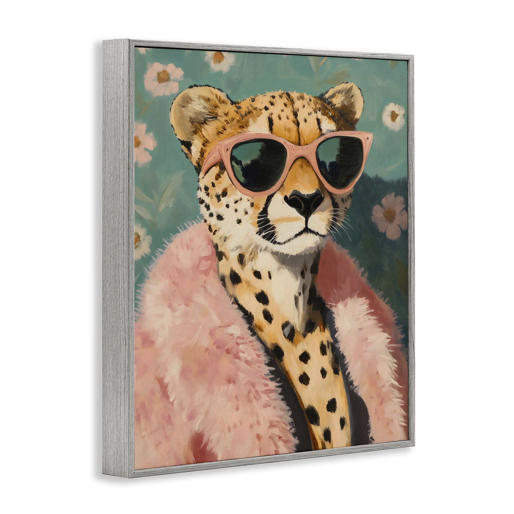 Stupell Industries Glam Cheetah in Pink Fur Gray Framed Giclee Art, design by The Prints Vibe
