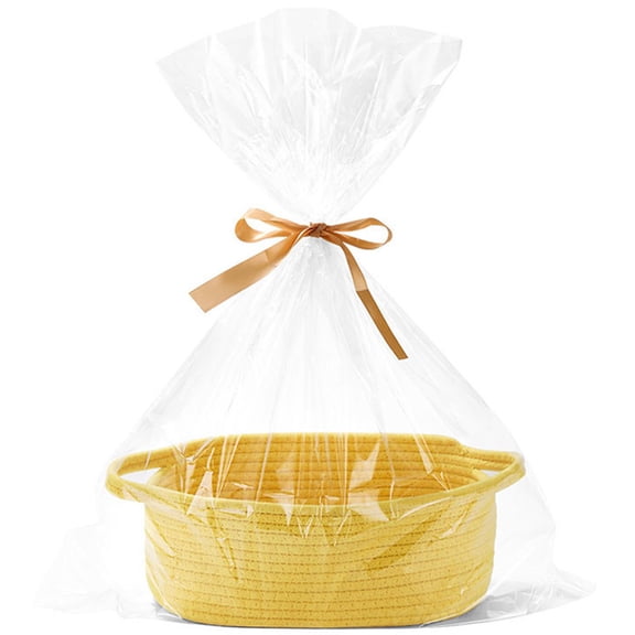 Leodye 1PCS Woven Basket Handle Storage Basket Shelf Wardrobe Organizer Gift Basket with Ribbon and Bag Decorations -1 1.8 * 7.9 * 4.7in
