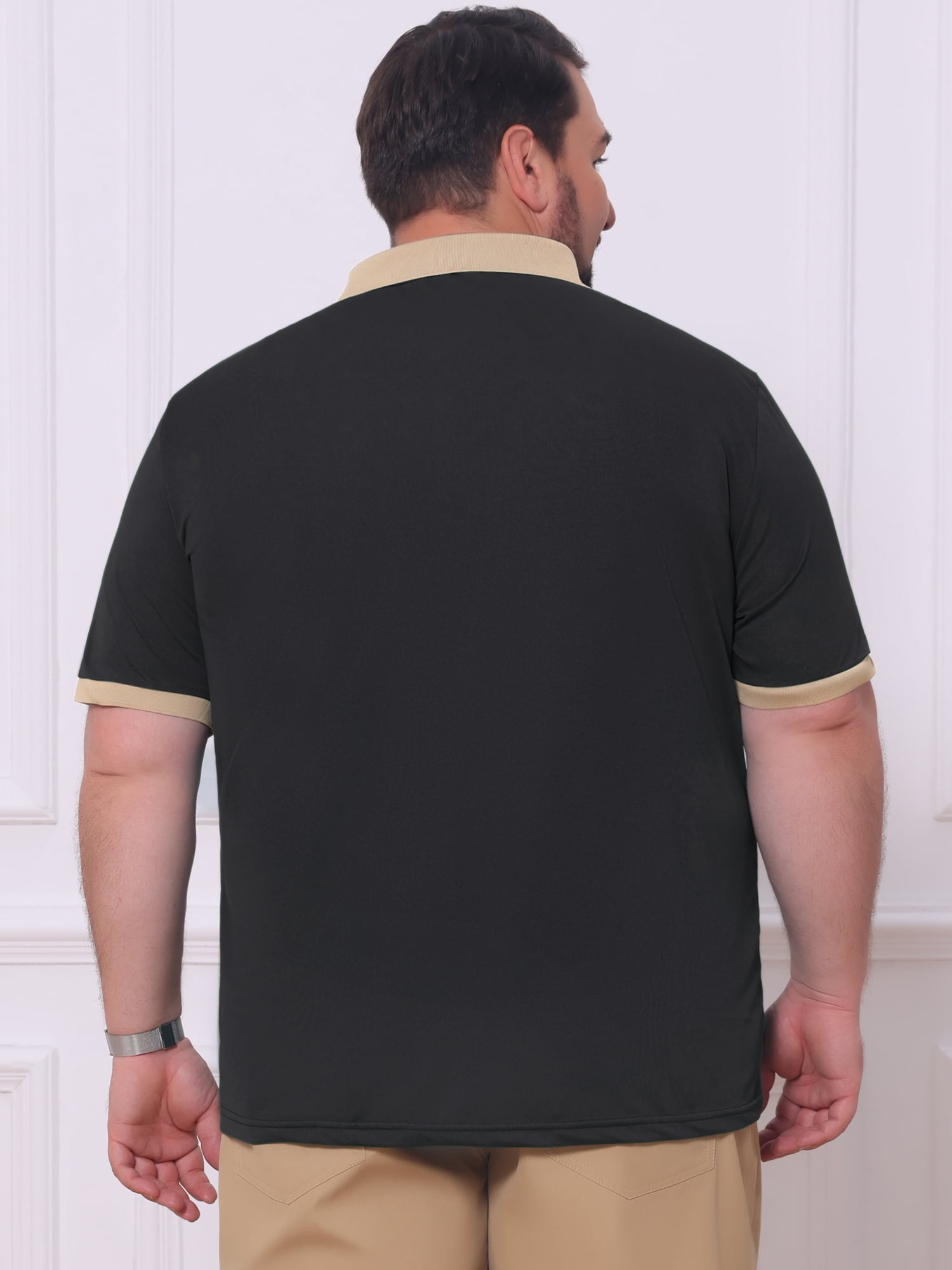 DARING DIVA Men's Contrast Collar Short Sleeves Breathable Polo Shirts 5XL Black