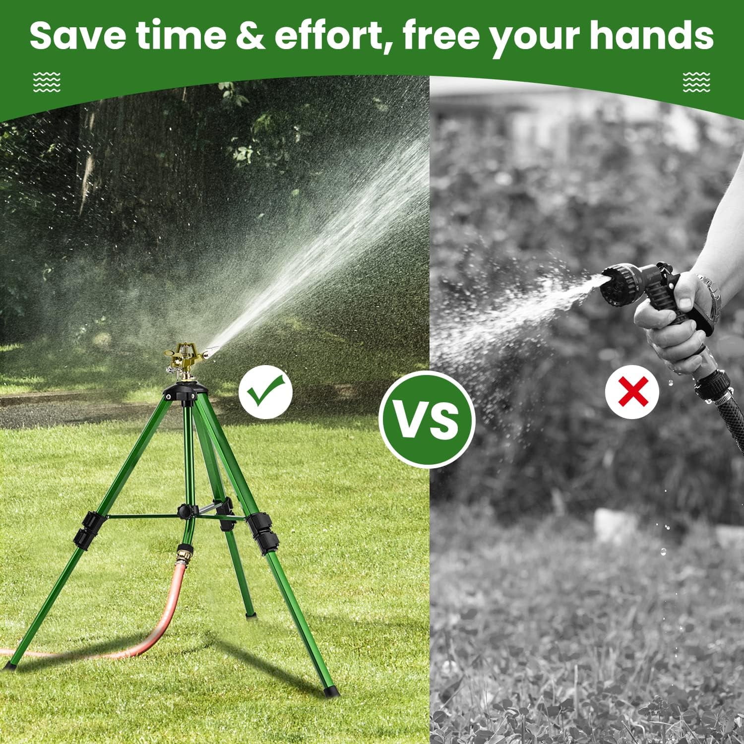 Impact Sprinkler on Tripod Base, 2 Pack Tripod Sprinkler with 300 Degree Large Area Coverage, Extra Tall Heavy Duty Water Sprinkler for Lawn/Yard/Garden