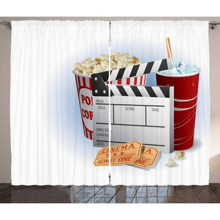 Movie Theater Curtains 2 Panels Set Soda Tickets Fresh Popcorn