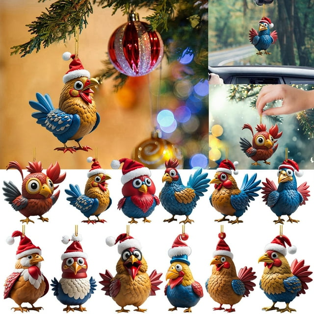 Fiudx Lindo Colgante de Gallo para Coche, Adorno para Árbol de Navidad, Ideal para El Hogar y El Coche, Versátil, 8,5 Cm.