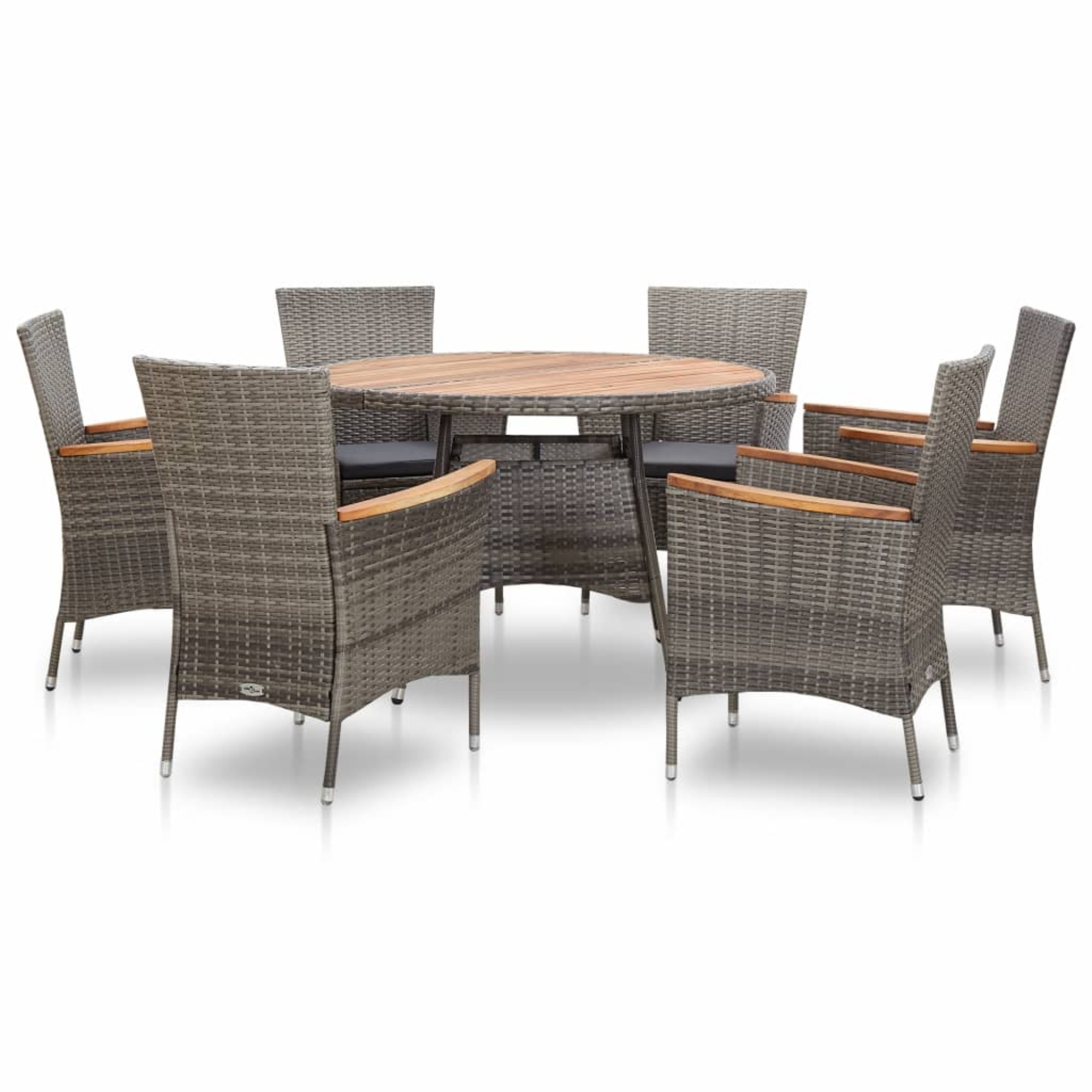 vidaXL 7 Piece Outdoor Dining Set Poly Rattan Acacia Wood Gray