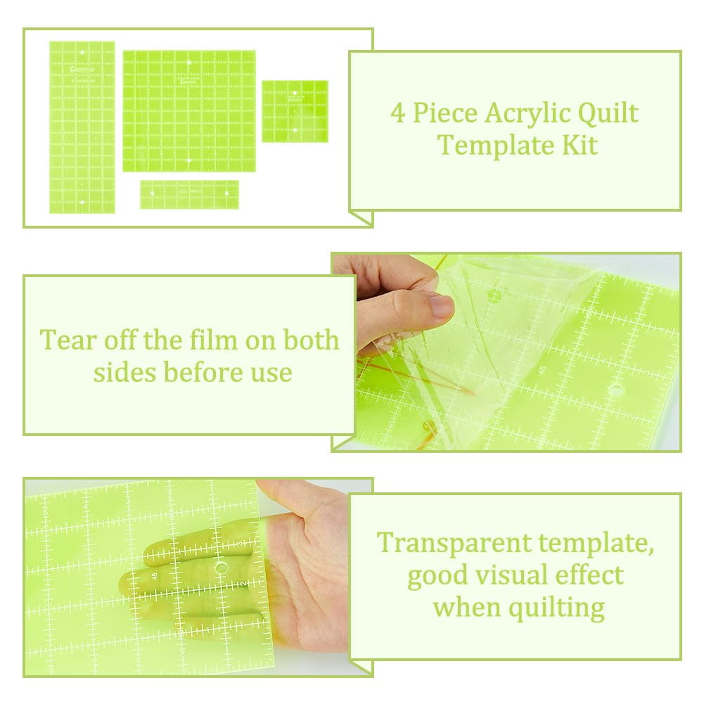 4Pcs Acrylic Quilting Template Rectangular and Square Rulers Sewing Rulers Set Creative Quilting Cutting Template Hand Patchwork Tool Stencil Template Multifunctional Ruler for DIY Craft