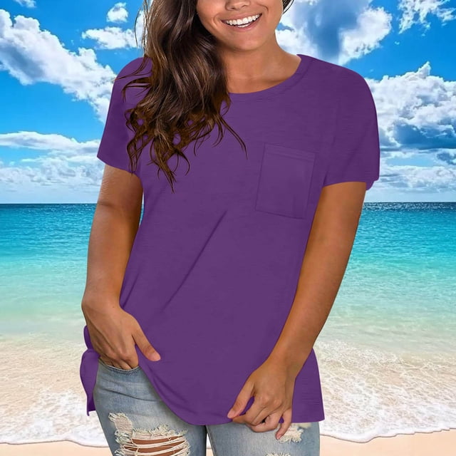 Mgmyaa Womens V-Neck T Shirts Short Sleeve Basic Tees Lightweight Summer Tops with Pocket