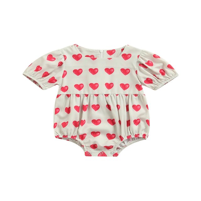 AMERTEER Bébé Fille Été Romper Manches Courtes Coeur Saint Valentin Romper Tenue Rouge 18-24 Mois