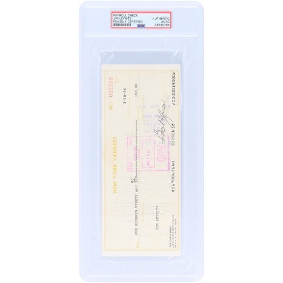 Jim Leyritz New York Yankees Autographed Check from March 10, 1986 - PSA 84845785 - Fanatics Authentic Certified